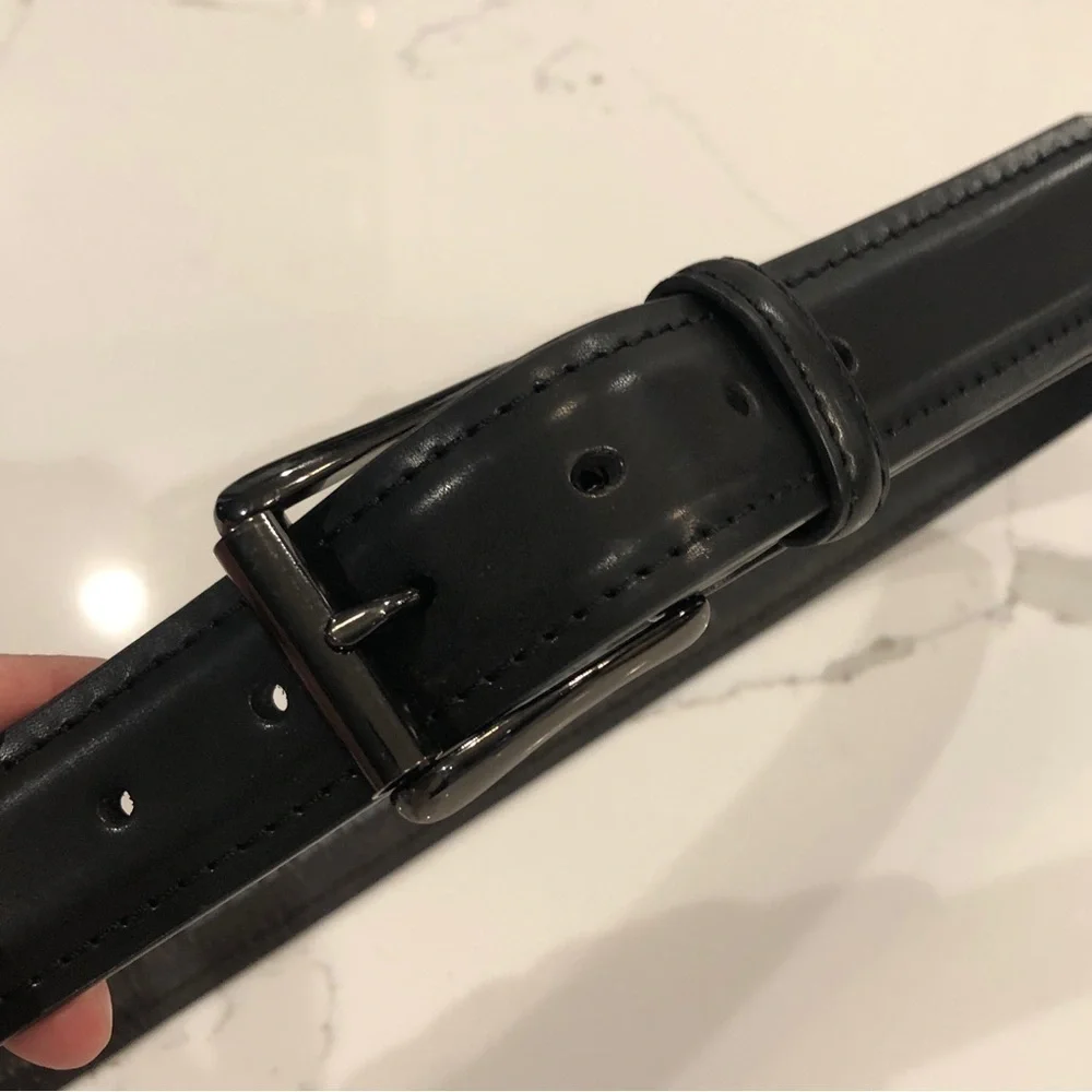 Dickies Black Leather Belt Hematite Buckle Mens 44 Heavyweight Grunge Work Biker